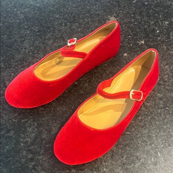 Red Velvet Mary Jane Flats - Picture 2 of 6